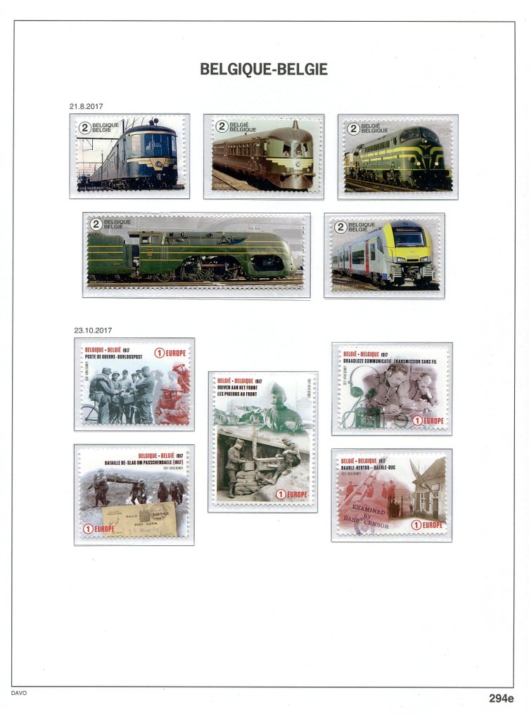 比利時 2017 - 来自块状和册子的邮票，贴在Davo相册页上。 #4.3