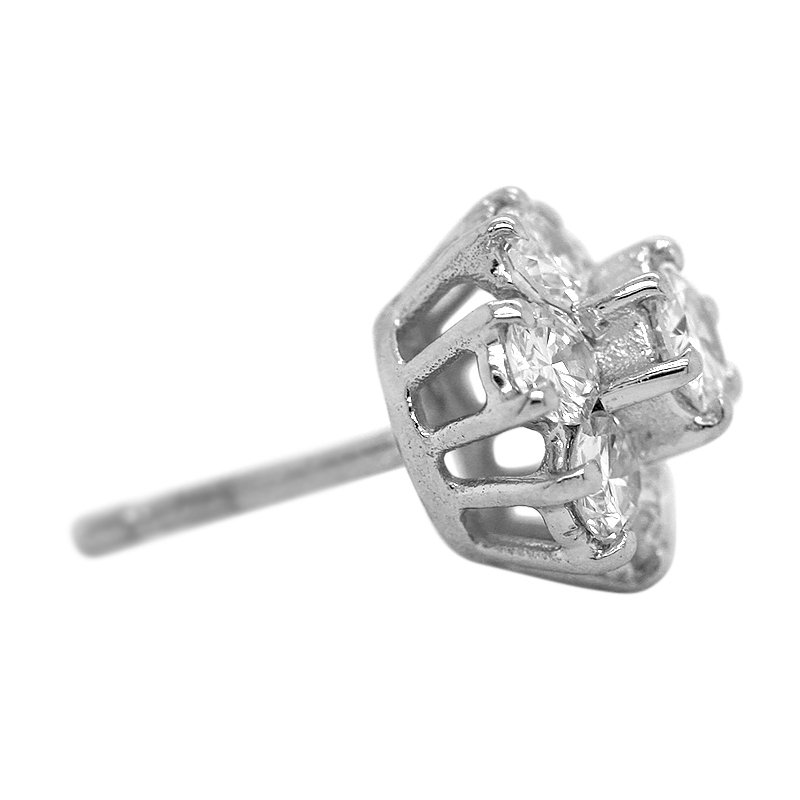 耳環 - 18 克拉 白金 鉆石 (天然)  - 花朵耳环 #1.0