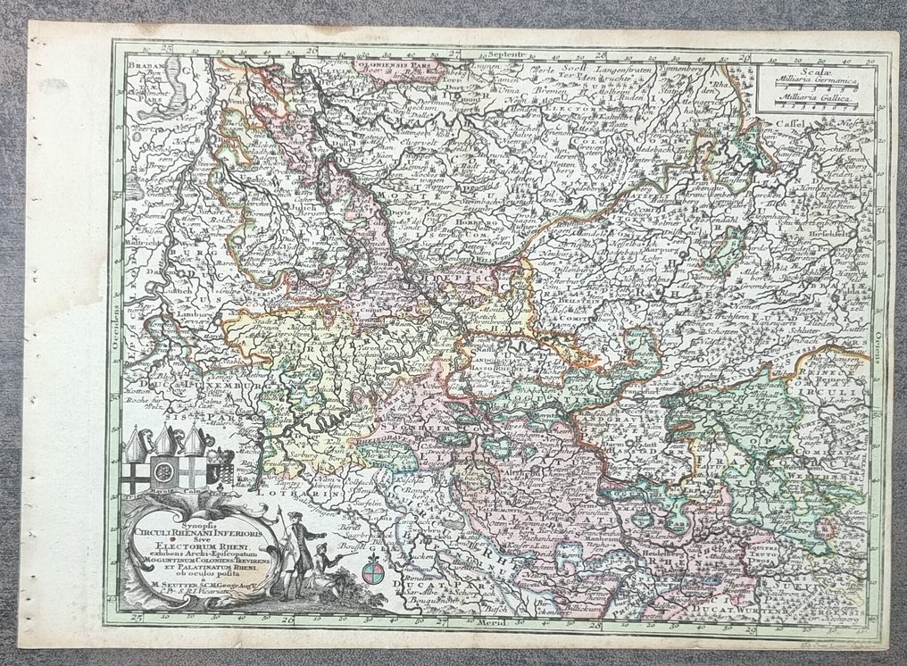 Germani, Reno da Philippsburg a Duisburg - Mappa; Matthäus Seutter (1678/ 1757) - "Synopsis Circuli Rhenani Inferioris Sive Electorum Rheni [...]" - 1721-1750 #1.0