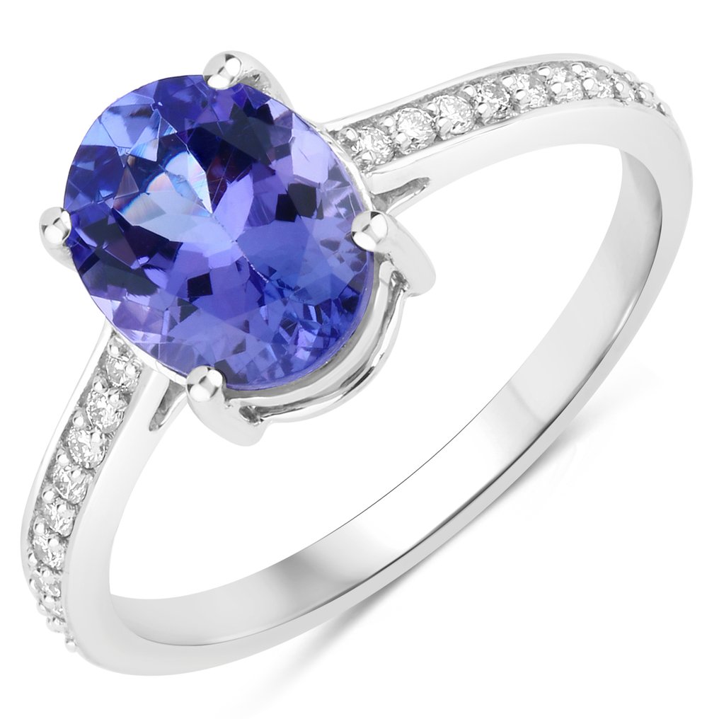 Δαχτυλίδι - 14 καράτια Λευκός χρυσός -  1.89ct. tw. Τανζανίτης - Διαμάντι #1.0