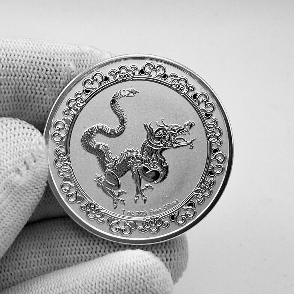 Niue. 2 Dollars 2020 – Celestial Animals Series: Yellow Snake – 1 oz Silver coin – Ag .999 (Sem preço de reserva) #3.2