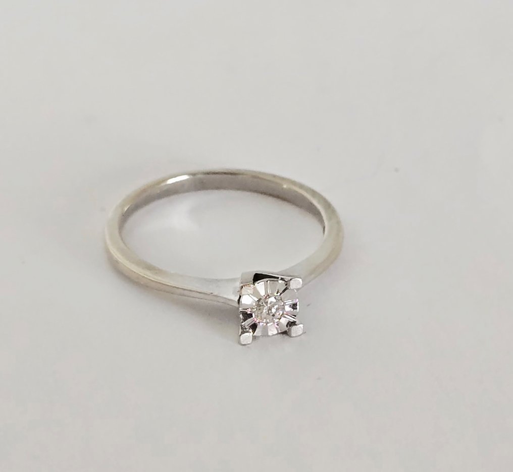 χωρίς τιμή ασφαλείας - Δαχτυλίδι - 8 καράτια Λευκός χρυσός -  0.10ct. tw. Διαμάντι (Φυσικό)  - Μπλε διαμάντια #1.0