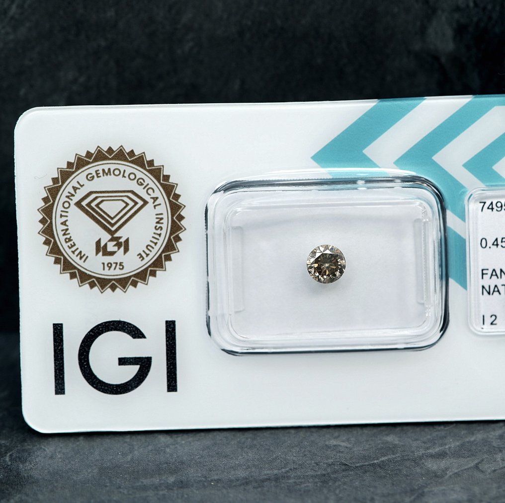 没有保留价 - 1 pcs 钻石  (天然色彩的)  - 0.45 ct - 圆形 - Fancy 稍帶灰色的 黄色 - I2 内含二级 - 国际宝石研究院（IGI） #4.3