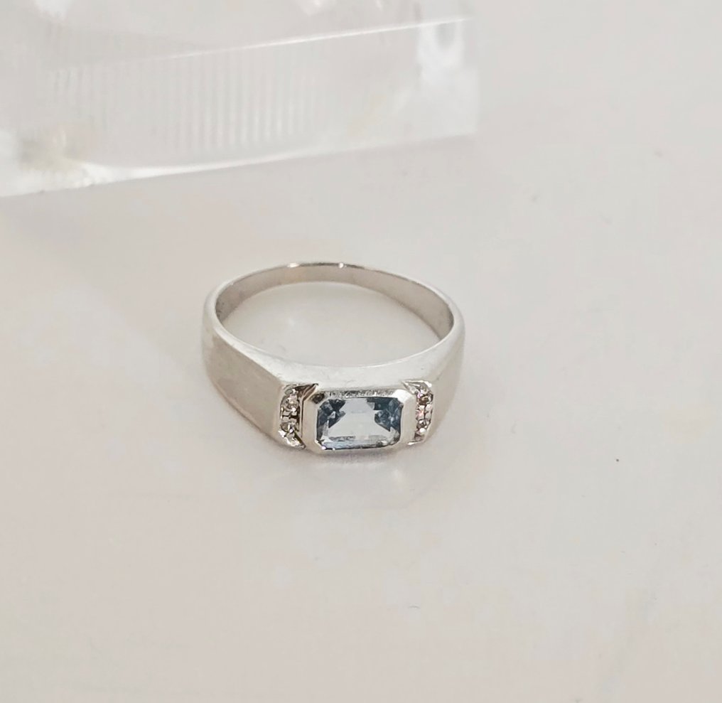 Zonder minimumprijs - Ring - 8 karaat Witgoud - Topaas & diamantjes #3.2