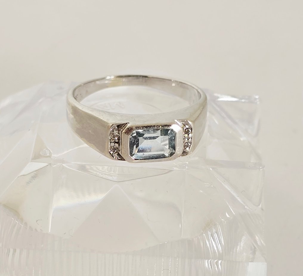 Zonder minimumprijs - Ring - 8 karaat Witgoud - Topaas & diamantjes #4.3