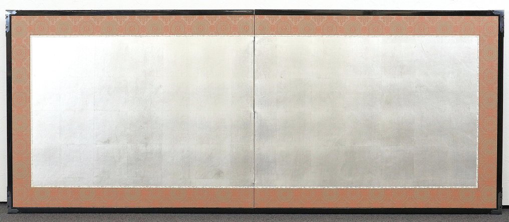 Folding screen - Two-Panel Silver-Leaf Furosaki-Byobu (風炉先屏風) - Japan  (No reserve price) #1.0