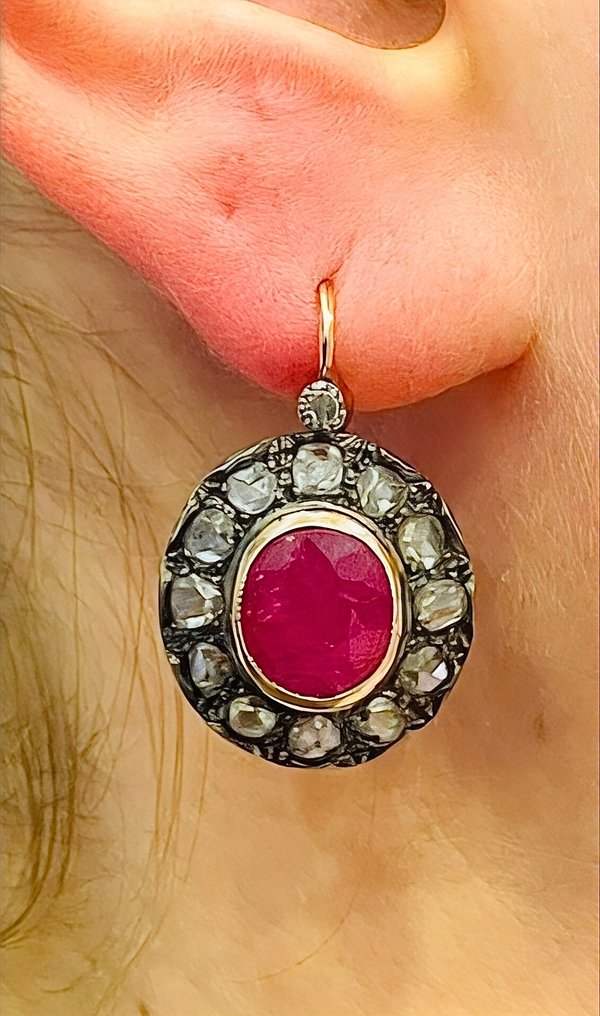 Cercei - 12 kt. Aur galben, Argint Rubin - Diamant #3.2