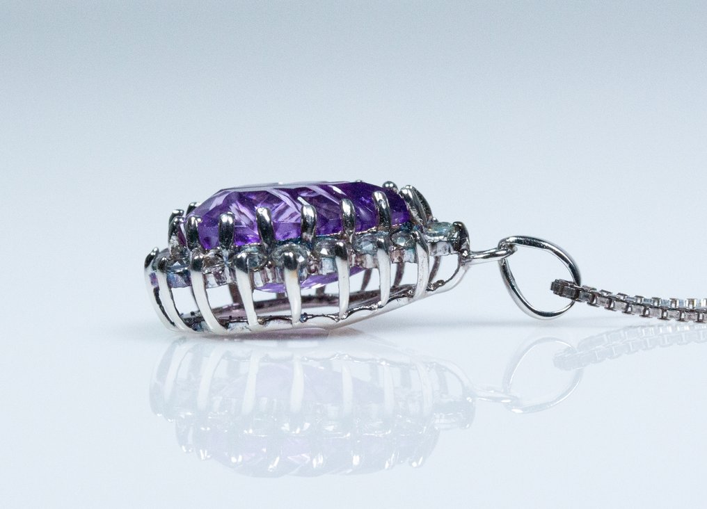 Sem preço de reserva - Colar com pingente - Prata 925 - 7,00 ct Ametista - Topázio - Escultura #4.3