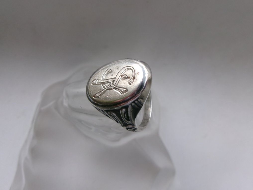 Srebro - Pierścionek - Pieczęć monogramu art déco. #2.1