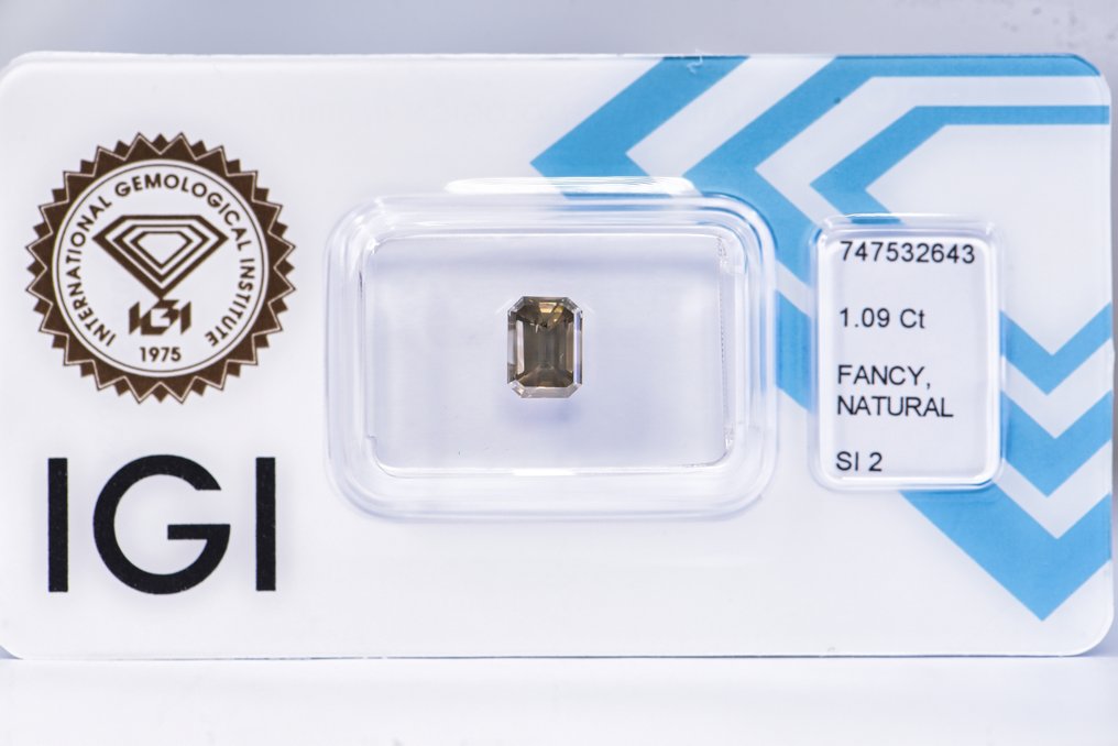 Ei pohjahintaa - 1 pcs Timantti  (Luonnonvärinen)  - 1.09 ct - Smaragdi - Fancy deep Vihertävä, Rusehtava Keltainen - SI2 - Kansainvälinen gemologinen instituutti (IGI) - VG VG #1.0