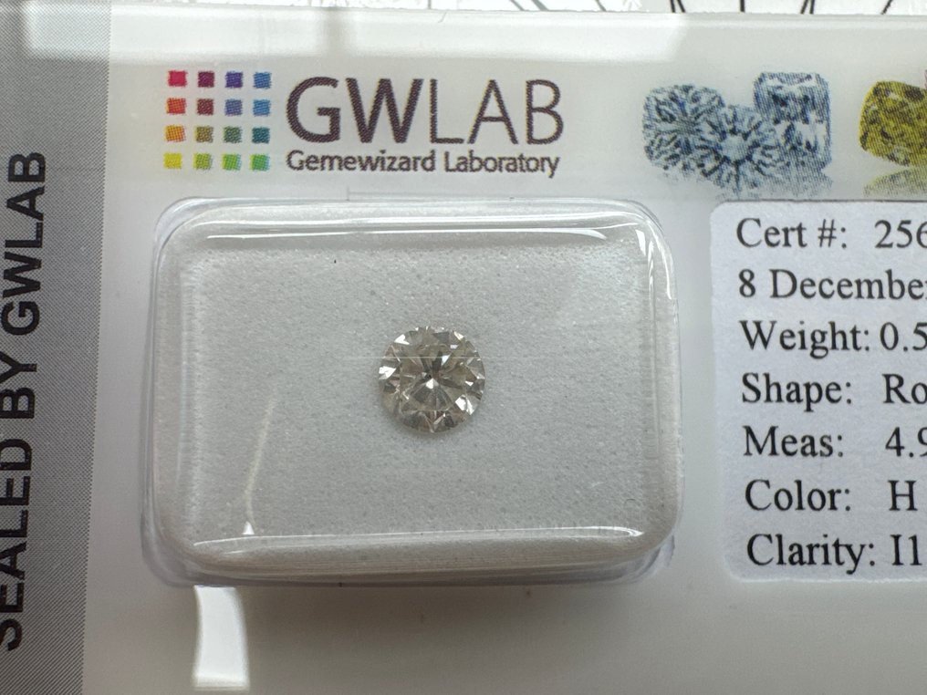No reserve price - 1 pcs Diamond  (Natural)  - 0.51 ct - Round - H - I1 - Gemewizard Gemological Laboratory (GWLab) #2.1