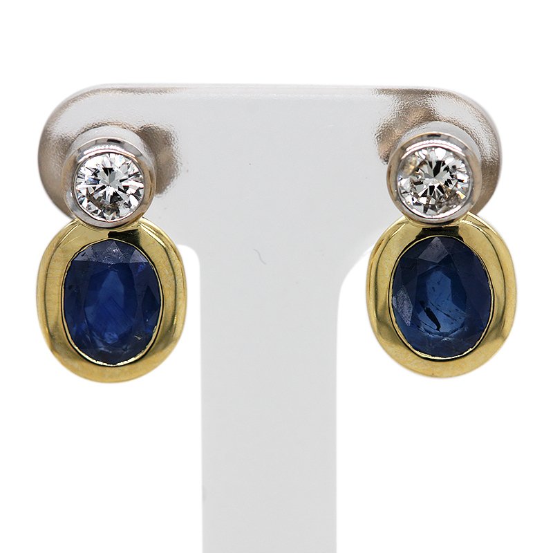 耳环 - 18K包金 白金, 黄金 - 钻石 - 蓝宝石耳环 #1.0