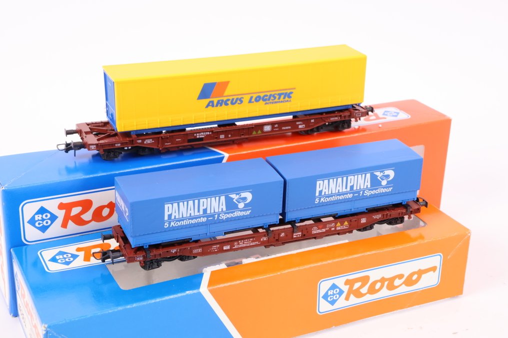 Roco H0 - 46361/46576 - Carrozza merci di modellini di treni (2) - Due camion di logistica 'Panalpina & Arcus Logistic' - ÖBB, DB #1.0