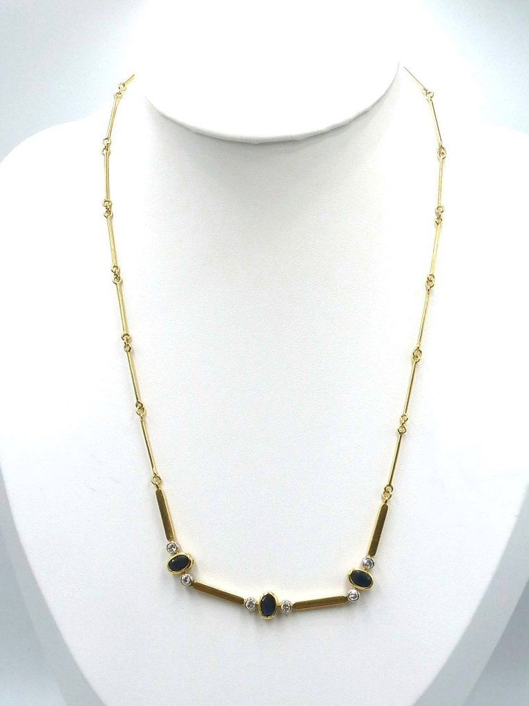 Κολιέ - 18 καράτια Κίτρινο χρυσό Διαμάντι (Φυσικό)  - Ζαφείρι #1.0