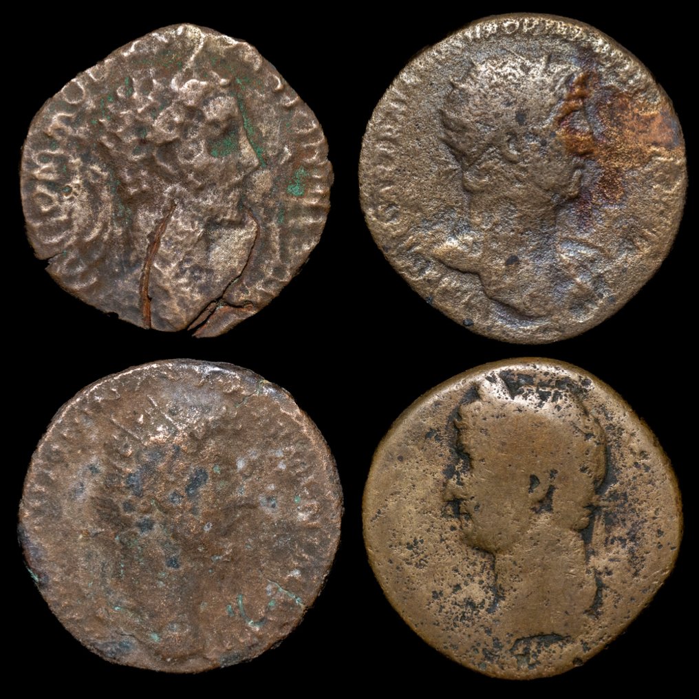 Ρωμαϊκή Αυτοκρατορία. Commodus (AD 177-192). Lote de 4 monedas Sestercios y Ases Cómodo, Marco Aurelio y Adriano (χωρίς τιμή ασφαλείας) #1.0