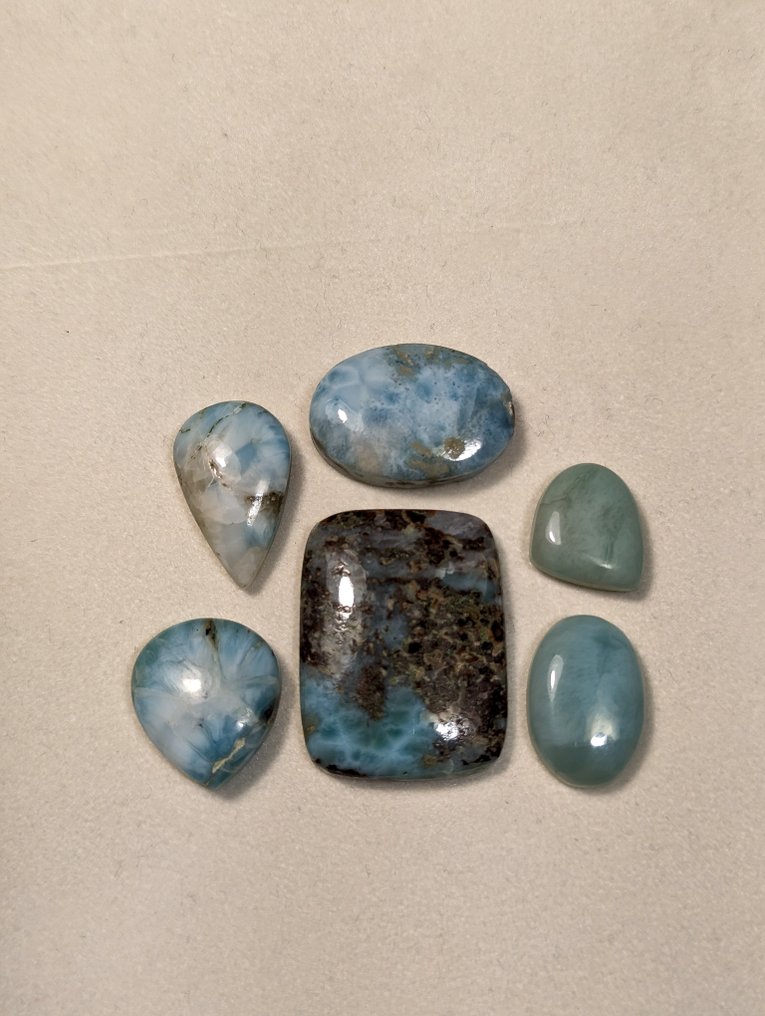 132.5 ct - Lot of 6 Natural Larimar cabochons (semi-polished) – Dominican Republic Semi-polished - Height: 32 mm - Width: 16 mm- 26.5 g - (6) #1.0