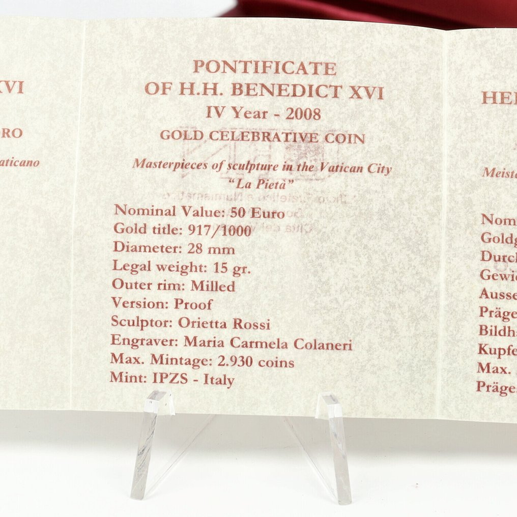 Βατικάνο. 50 Euro 2011 "The Pieta" Proof #3.2