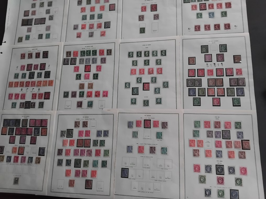 França 1900/1945 - Semi Moderna de 1900 a 1945 em folhas com bons valores e séries completas. Uso comum. - Type Blanc, Mouchon , Merson , Semeuse ,Pasteur , Paix ,Mercure , Iris / Voir Photos & Déscriptif. #4.3