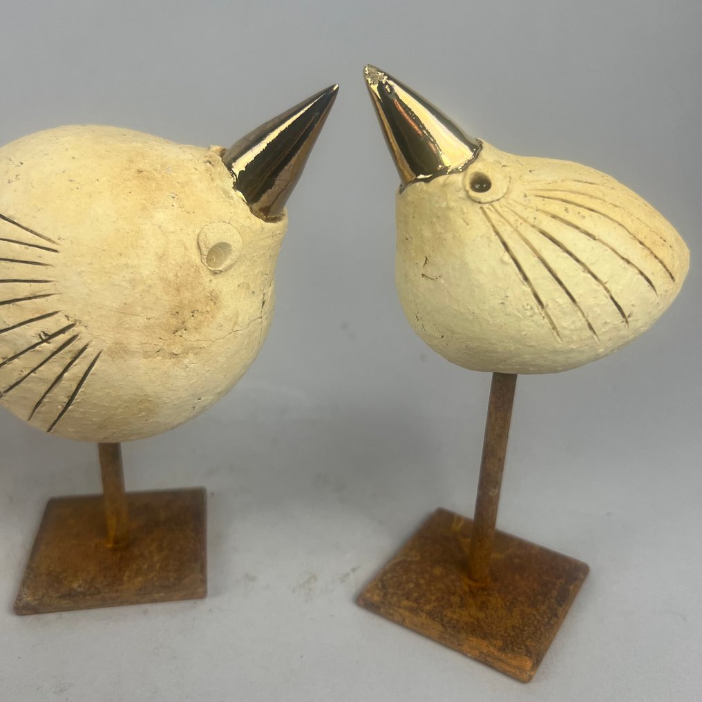 Ewa Budzowska - NO RESERVE- 2 BIRDS- (decorated 24 carat gold) #3.2