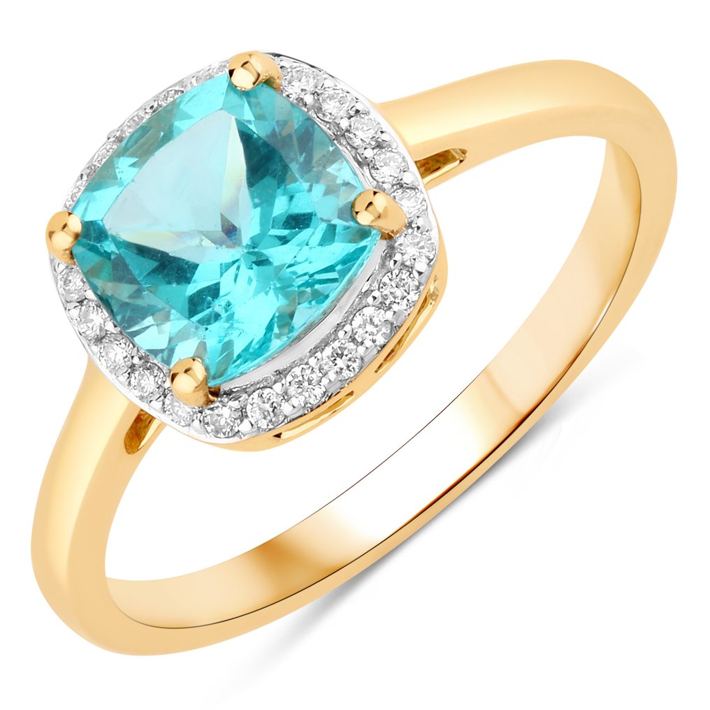 戒指 - 14 克拉 黃金 -  1.81ct. tw. 磷灰石 - 鉆石 #1.0