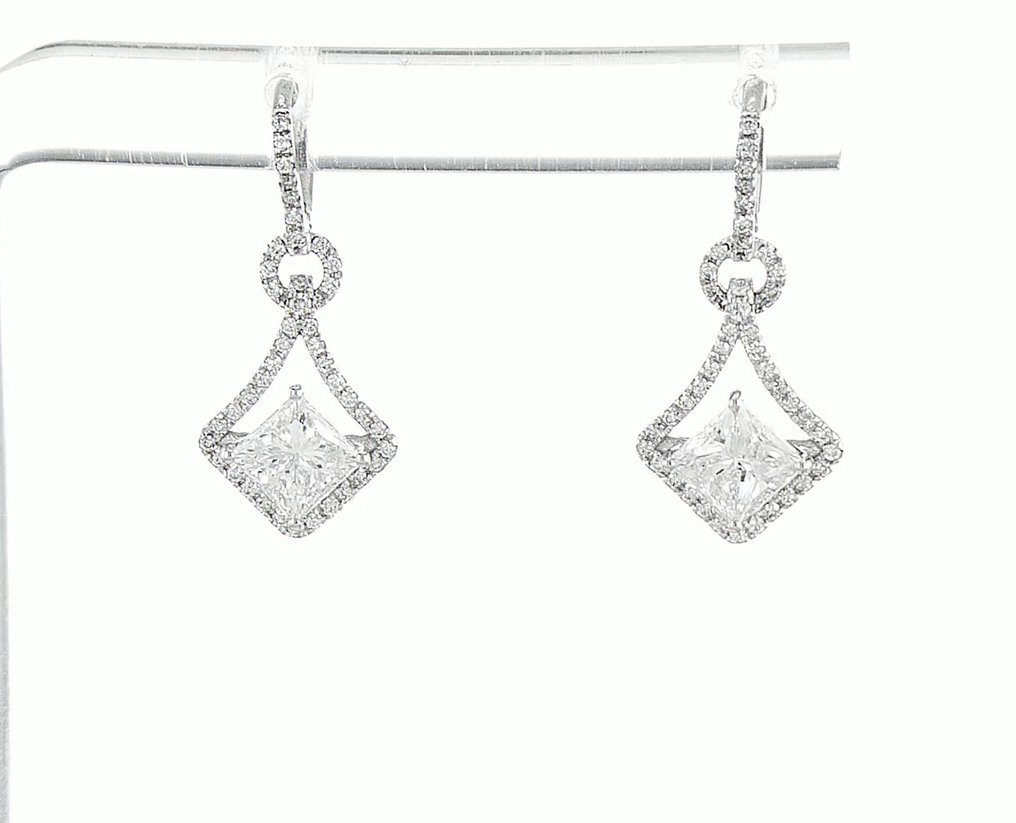 Κρεμαστά σκουλαρίκια - 14 καράτια Λευκός χρυσός Διαμάντι (Φυσικό) - Διαμάντι #1.0