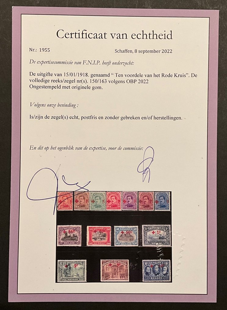 Belgio 1919 - Emissione Albert I e prospettive - Croce Rossa - Serie completa - POSTFRIS con centrature scelte - OBP 150/163 - Met Certificaat #1.0