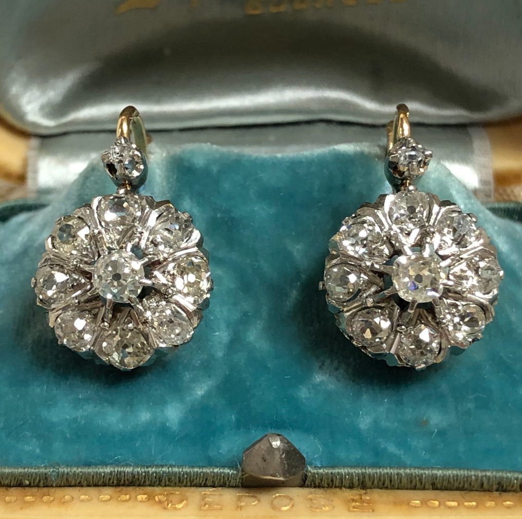 没有保留价 - 耳环 - 18K包金 黄金, 白金 - 1.94ct. tw. 钻石 (天然) - 钻石 - Poinçon cheval (1900) #1.0