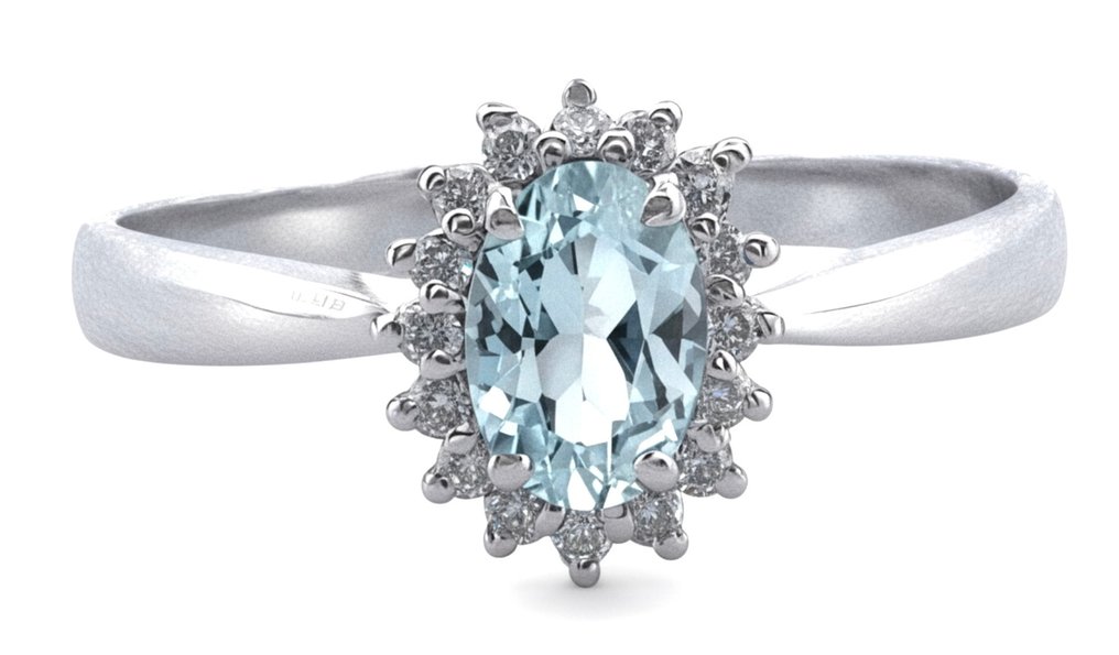 χωρίς τιμή ασφαλείας - Δαχτυλίδι - 18 καράτια Λευκός χρυσός Ακουαμαρίνης - Διαμάντι #1.0