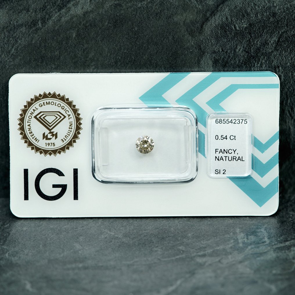 1 pcs 钻石  (天然色彩的)  - 0.54 ct - 圆形 - Fancy light 稍帶灰色的 黄色 - SI2 微内含二级 - 国际宝石研究院（IGI） #4.3