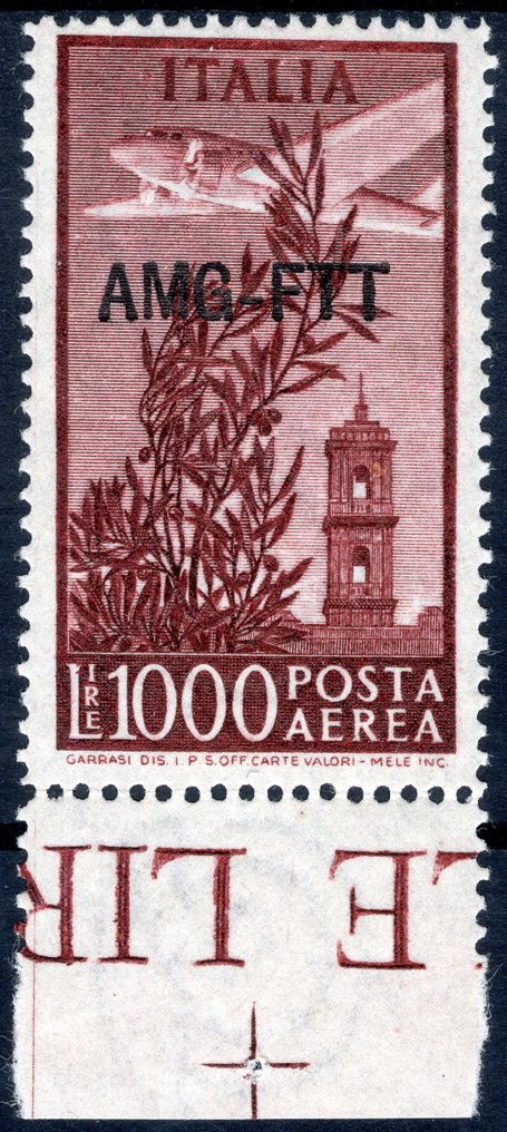Triest - Zone A 1952 - Luftpost - Der Wert von 1000 Lire, 'Campidoglio', gezähnt 14 x 13 1/4, neu mit unversehrtem Gummi. - Sassone n. 26A #1.0