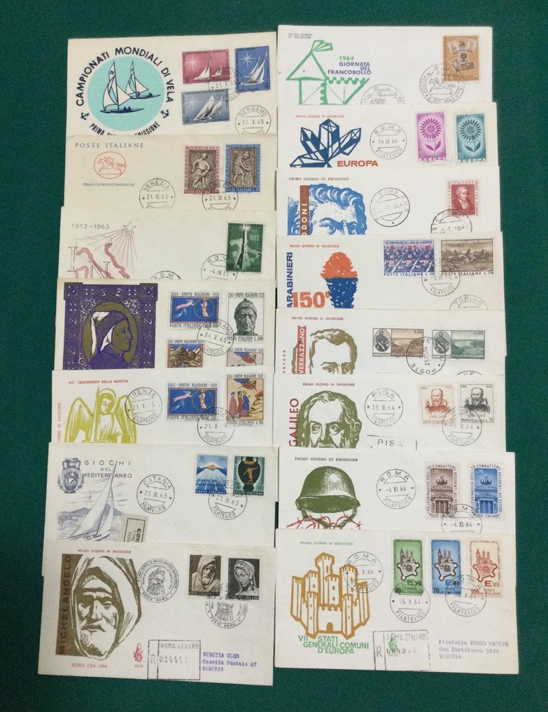 Ιταλία  - Συλλογή 388 φακέλων και 10 διαφορετικών μεγάλων φακέλων που ακυρώθηκαν την πρώτη ημέρα από το 1958 #2.1