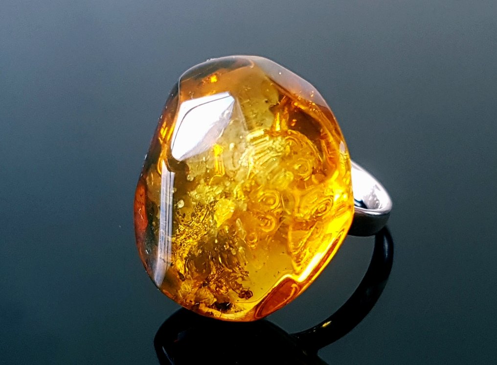 Πολύ σπάνιο φυσικό δαχτυλίδι από Baltic Amber με ενσωματωμένο απολίθωμα εντόμου - ΑΡΑΧΝΗ - Όμορφο με - Κεχριμπάρι (χωρίς τιμή ασφαλείας) #4.3