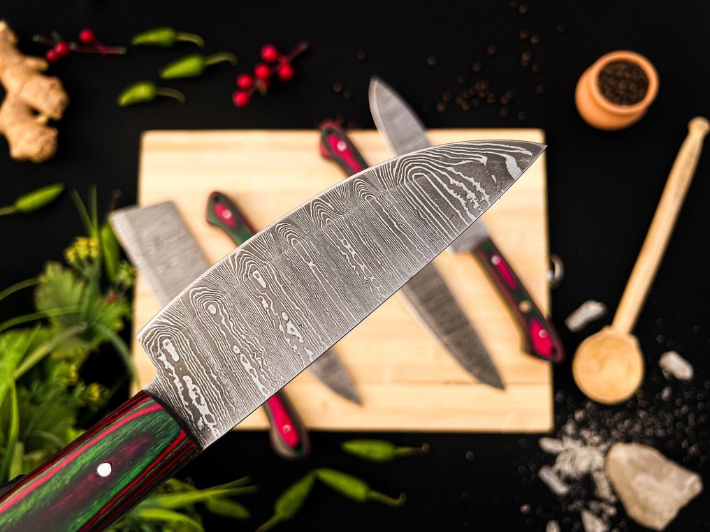 厨刀 -  厨房厨师刀具套装 适用于室内外日常使用 (FK-151) - 美国多种异国木柄和折叠钢制刀刃 - 美国 - 厨房和烧烤套装 #4.3