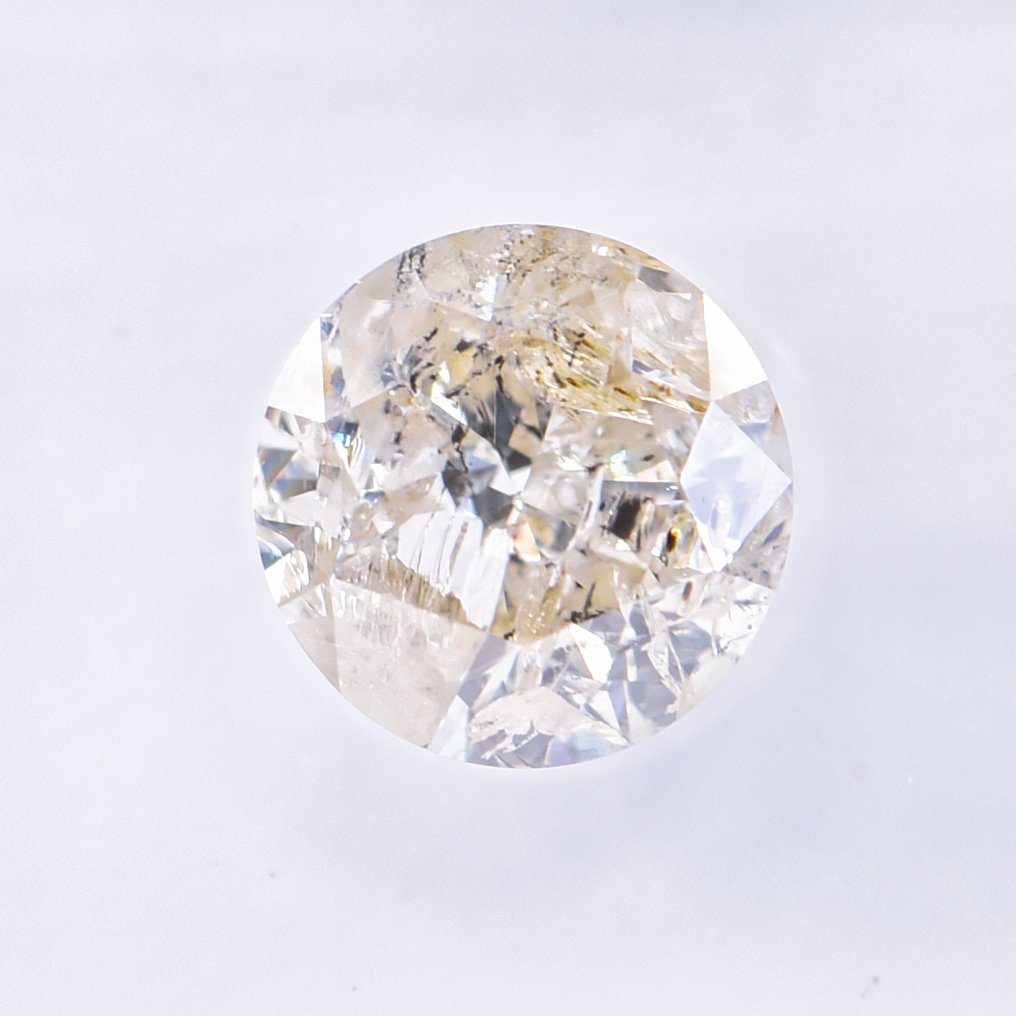 Fără preț de rezervă - 1 pcs Diamant (Colorat natural) - 1.00 ct - Rotund - Fancy light verzui, maroniu Galben - I2 - IGI (Institutul gemologic internațional) - VG VG #2.1