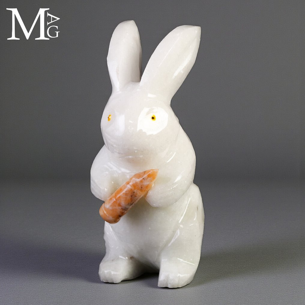 The White Rabbit - Carved White Quartz - Altezza: 117 mm - Larghezza: 70 mm- 400 g #1.0