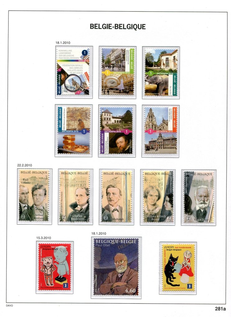 Belgium 2010 - Stickers from blocks and booklets on Davo album pages. #1.0
