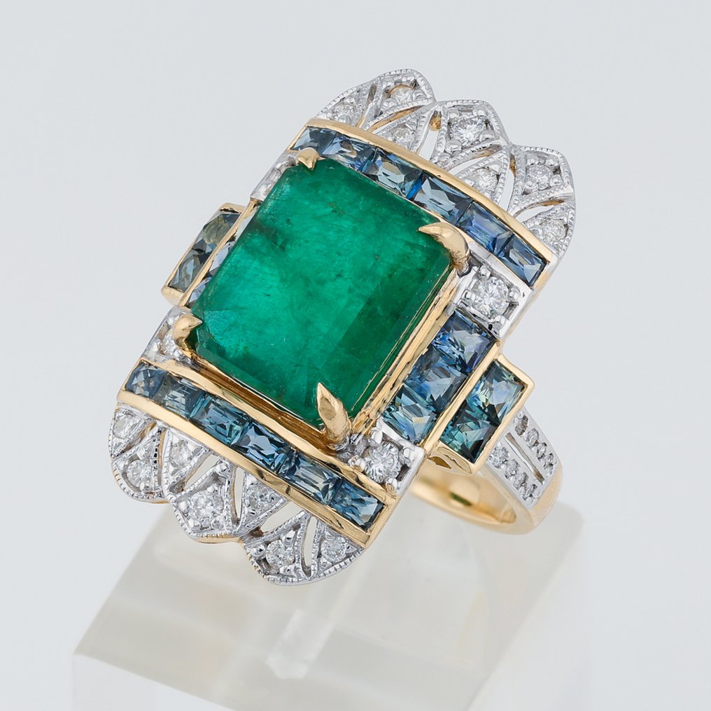 Bague - 14 carats Or jaune - 7.53ct. tw. Pierres précieuses variées - Diamant - Certificat GFCO #1.0