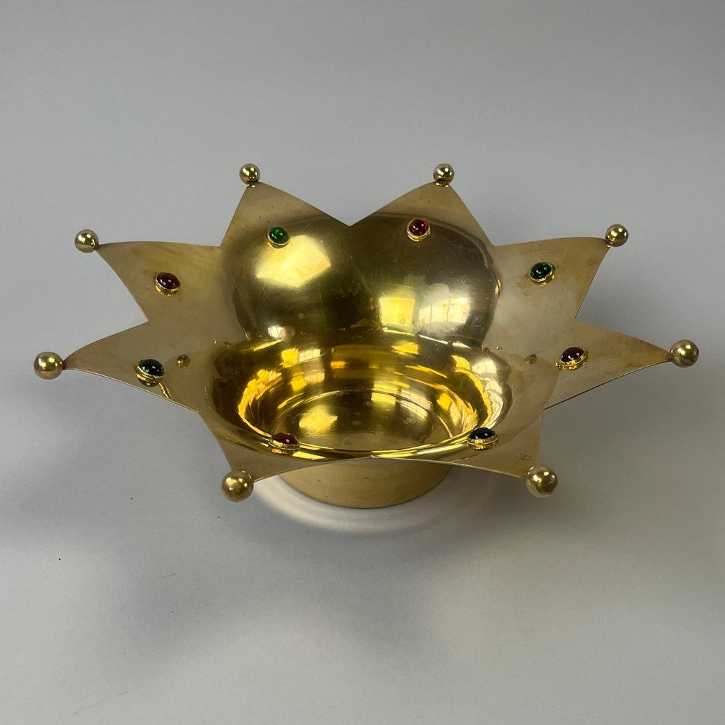 Σουβέρ μπουκαλιών -  Βινταζ - Διακοσμητικό καλάθι πάγου ή κρασιού - Στέμμα με γυάλινα καμπαρόν - Ορείχαλκος, Γυαλί #1.0