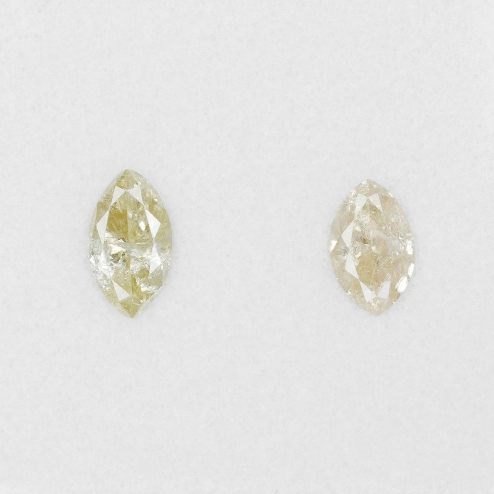 Senza prezzo di riserva - 2 pcs Diamante (Colorato naturale) - 0.22 ct - Marquise - Fancy Giallognolo, Marroncino Marrone, Giallo - I2, I3 - Antwerp Laboratory for Gemstone Testing (ALGT) #1.0