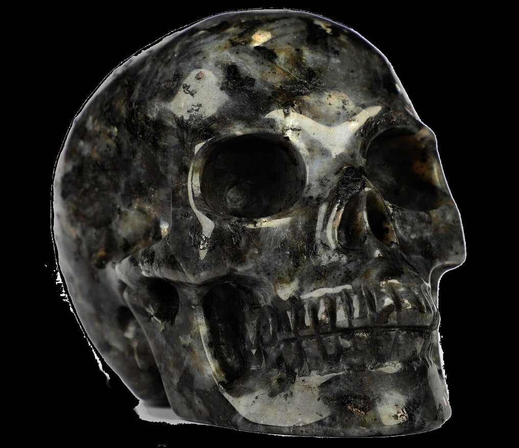 520 g 9,00 x 6,80 cm Larvikite northern light Skull Plutonit Heimdalls Sword Il più fine teschio magico in larvikite e plutonite - Oggetto d'arte gotico.- 520 g #4.3