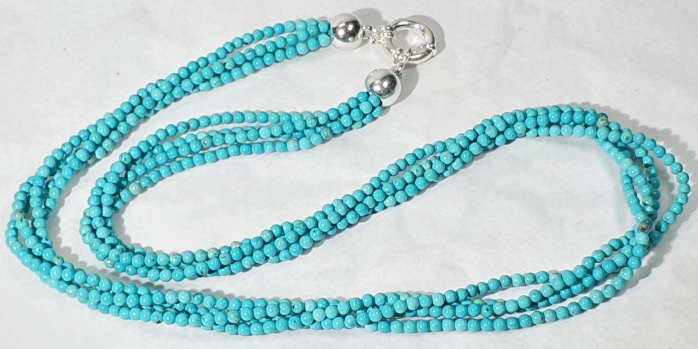 Τυρκουάζ φυσικό από το Ιράν - 4 στροφές - πολύ ειδική - ευνοεί τον διαλογισμό - Ασήμι 925 - Κολιέ #1.0