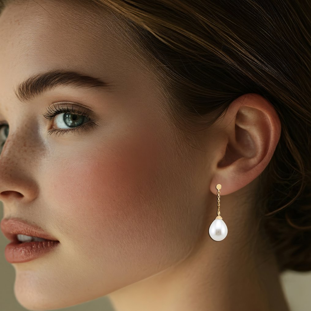 χωρίς τιμή ασφαλείας - Σκουλαρίκια - 14 καράτια Κίτρινο χρυσό Μαργαριτάρι - Μεγάλο - 17x13mm #1.0