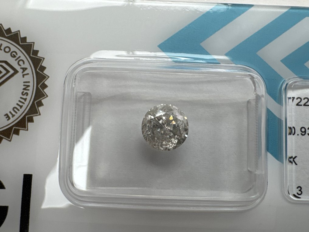 Ei pohjahintaa - 1 pcs Timantti (Luonnollinen) - 0.93 ct - Pyöreä - K - I3 - Kansainvälinen gemologinen instituutti (IGI) - vaalea harmaa #1.0