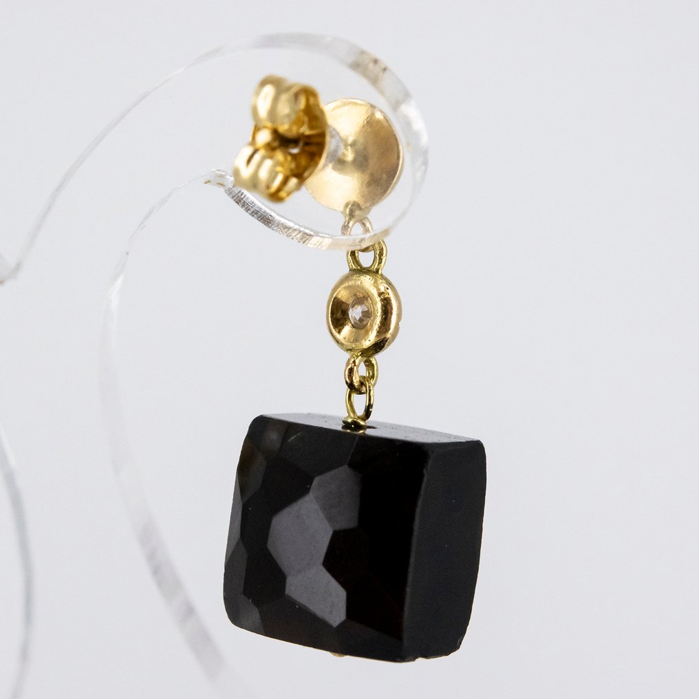 Drop fülbevaló - 18 kt. Sárga arany Quartz - Gyémánt #3.2