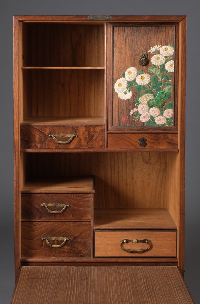 Tansu 箪笥（抽屉柜）带折叠书桌 - 木, 桐木（Paulownia）木材，铜 - 日本 - 大正時期（1912-1926） #3.2