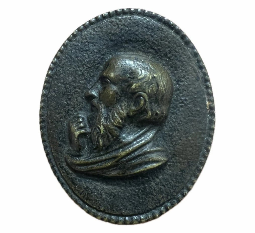 Regno Unito. Medal 19th C. Bronze Plaque “Philosopher” – High Relief Grand Tour Portrait – 50×42 mm #1.0