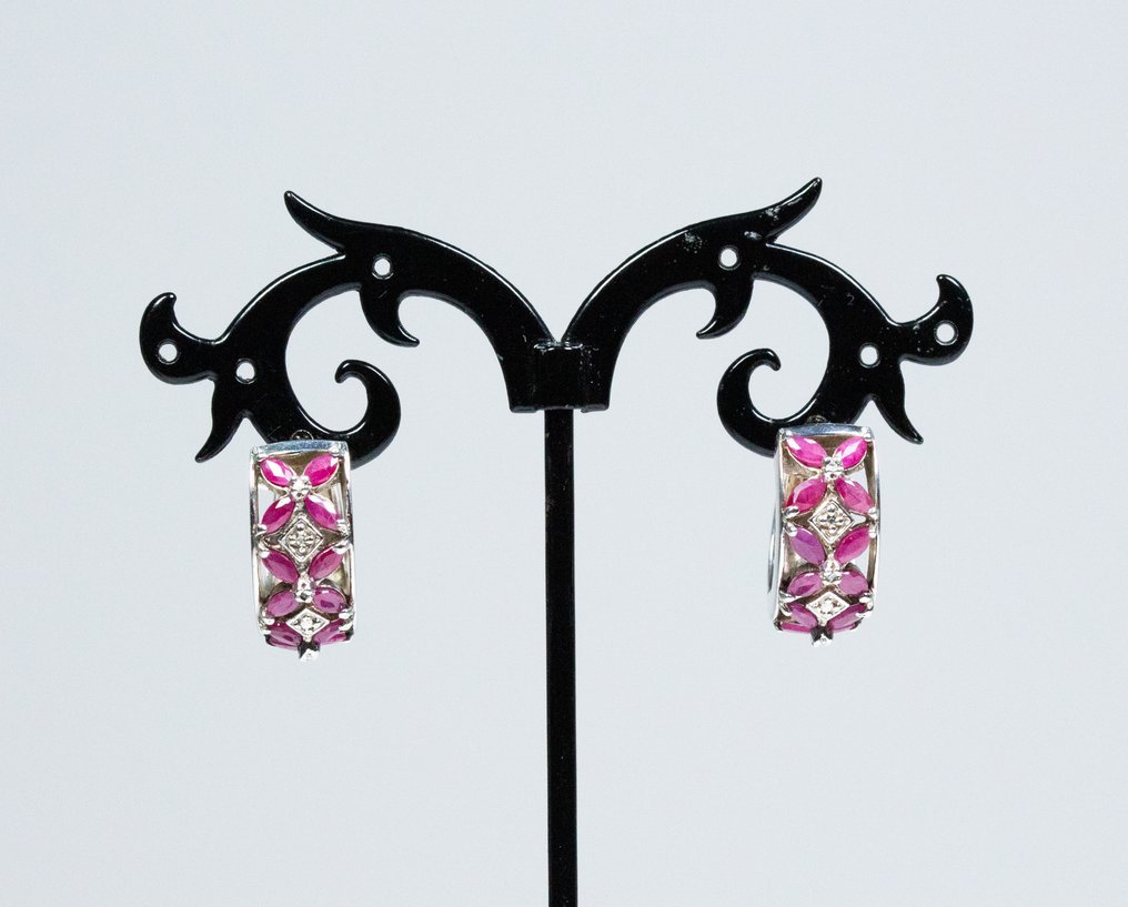 Senza prezzo di riserva - Orecchini - Argento 925 - 2,40 ct Rubini - Diamanti #2.1