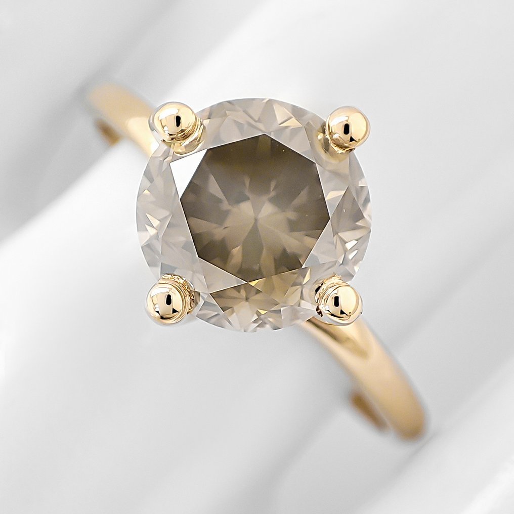 Zonder minimumprijs - Ring - 14 karaat Geel goud - 2.03ct. tw. Diamant (Natuurlijk gekleurd) - IGI-certificaat #2.1