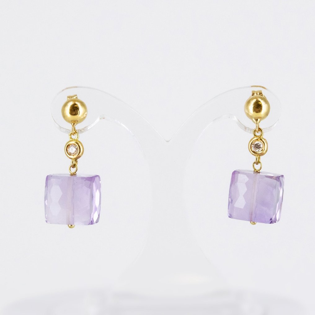Boucles d'oreilles - 18 carats Or jaune Améthyste - Diamant #1.0