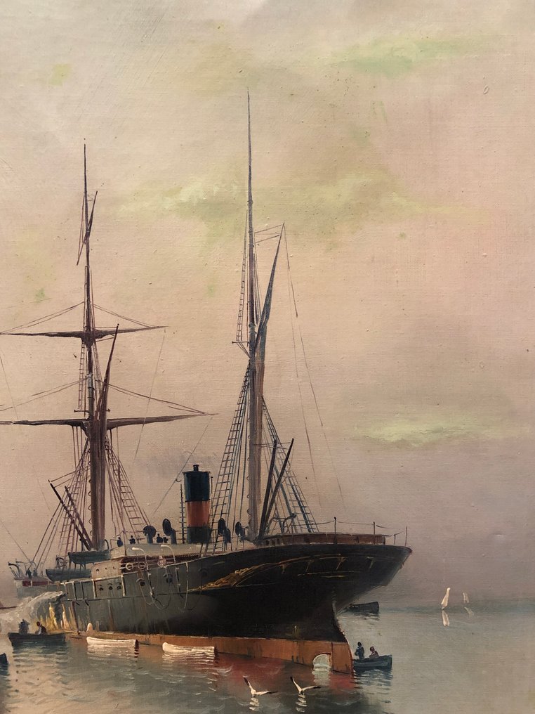 École espagnole (c. 1900) - Paquebots au Port de Barcelone #3.2